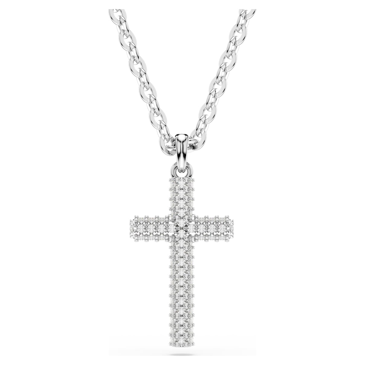 Pendente Insigne, Pavé, Croce, Bianco, Placcato rodio