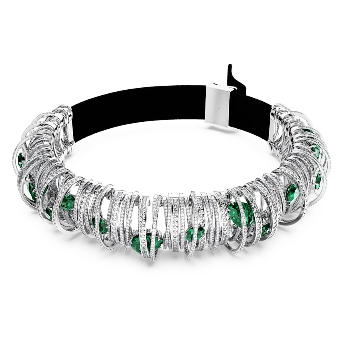 

Hyperbola choker, Green, Rhodium plated