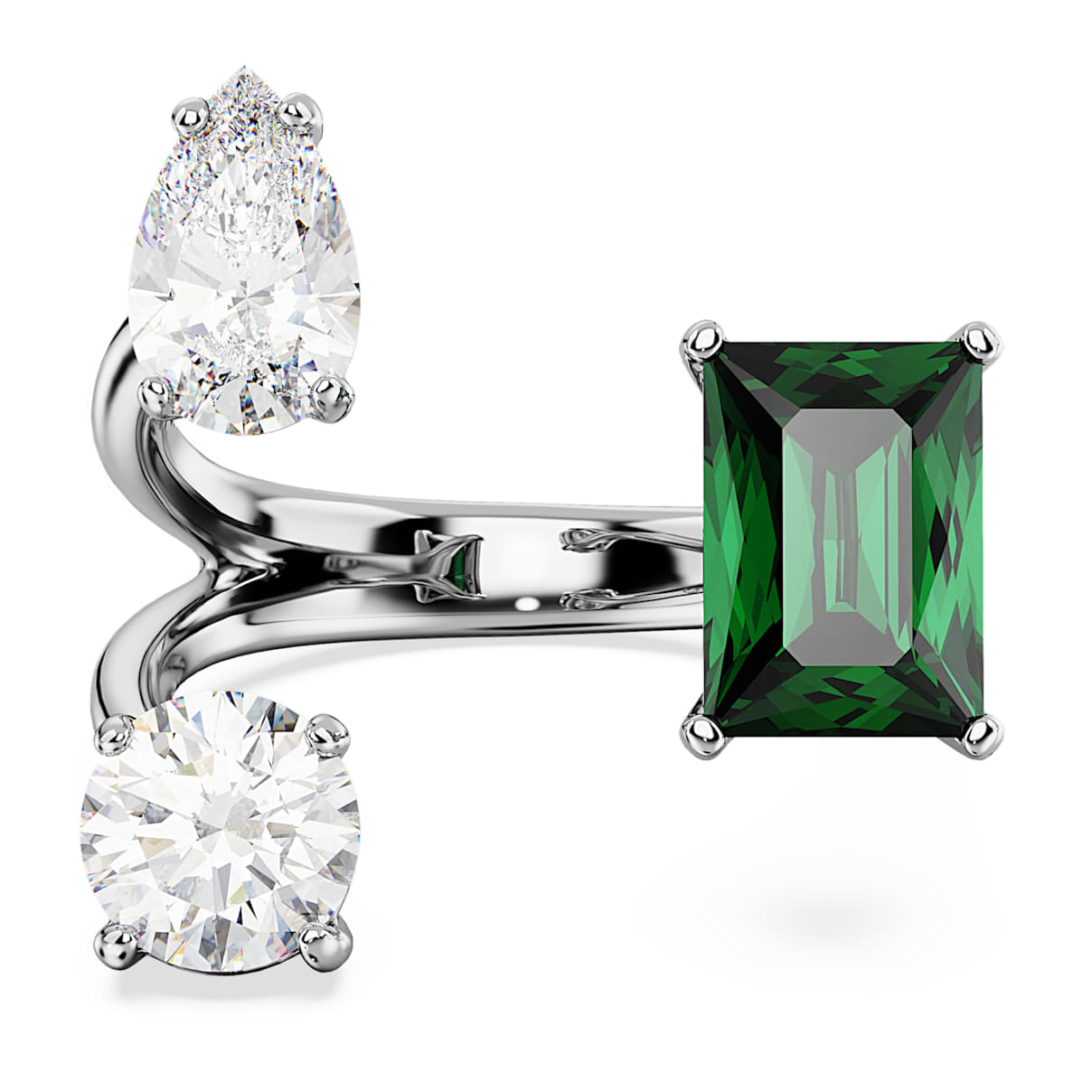 

Mesmera open ring, Mixed cuts, Green, Silver-tone finish