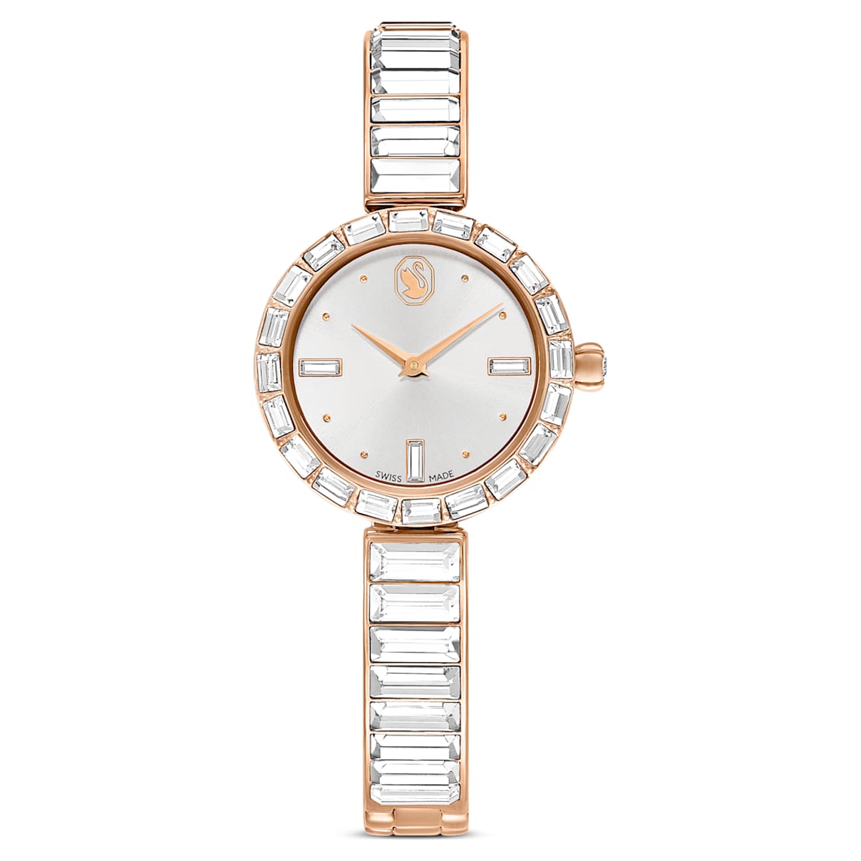 

Matrix Bangle Uhr, Schweizer Produktion, Kristallarmband, Weiß, Roségoldfarbenes Finish