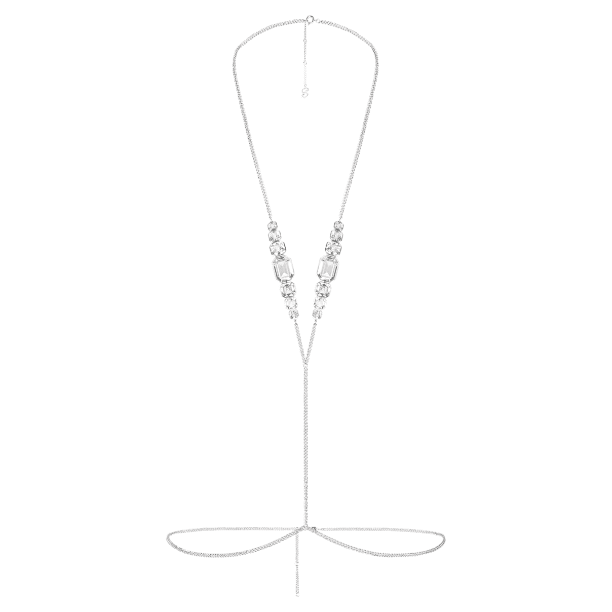

Swarovski x SKIMS body chain, Mixed cuts, V-shape, White, Stainless Steel