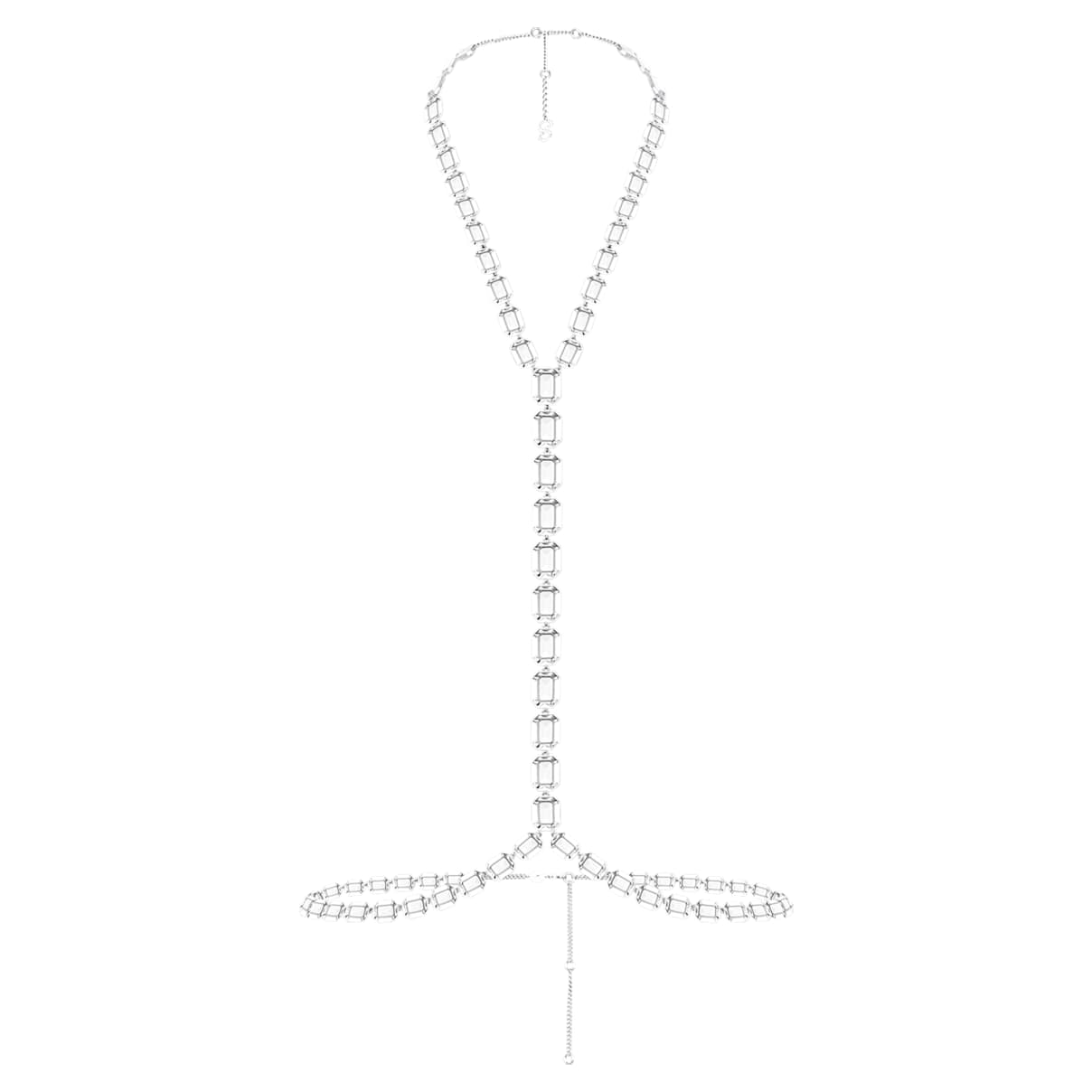 

Swarovski x SKIMS Körperkette, Oktagon-Schliff, Y-förmig, Weiß, Rhodiniert