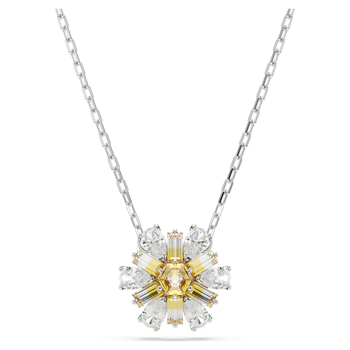 Idyllia pendant, Flower, Yellow, Rhodium plated