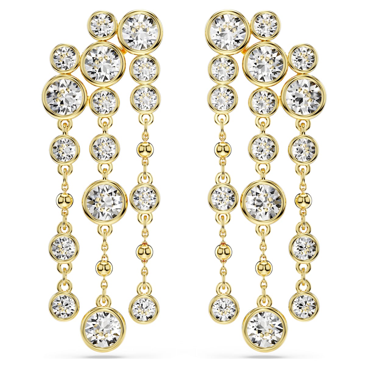 

Imber drop earrings, Round cut, Chandelier, White, Gold-tone plated