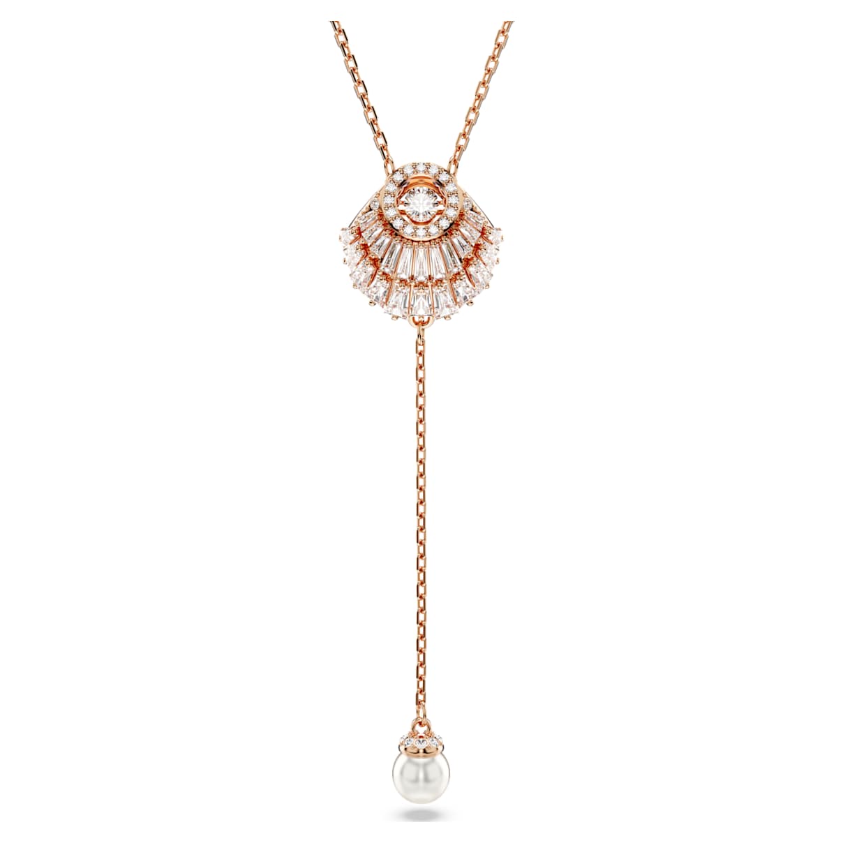 

Idyllia Y pendant, Crystal pearl, Shell, White, Rose gold-tone plated