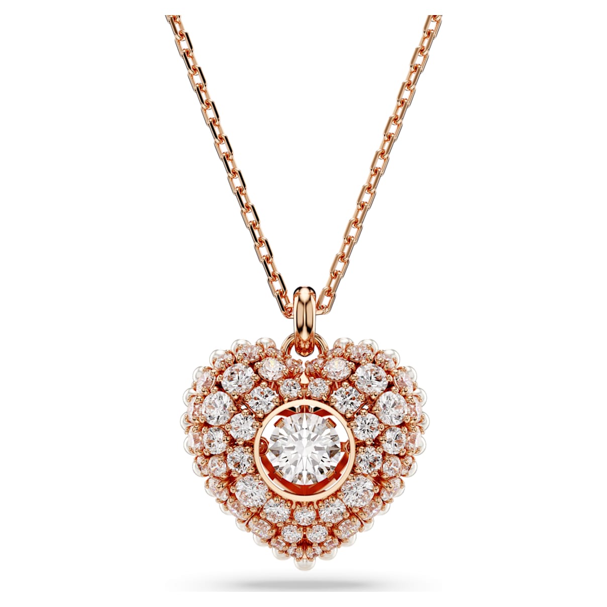 Pendente Idyllia, Crystal Pearl, Cuore, Bianco, Finitura oro rosa 18K OS