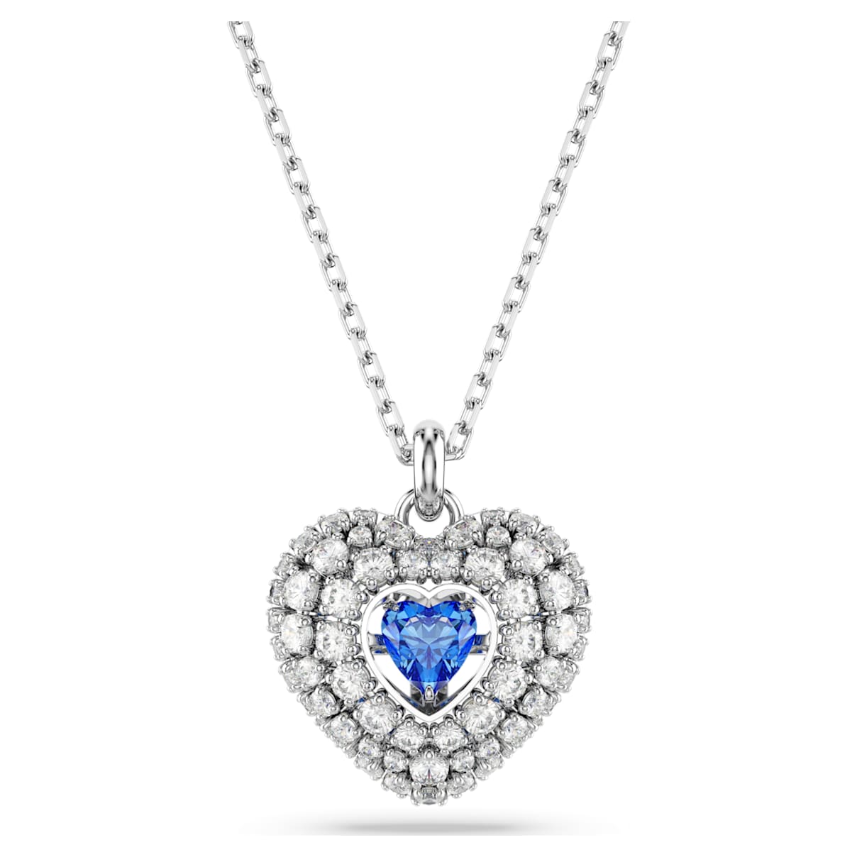 Hyperbola pendant, Heart, Blue, Rhodium plated