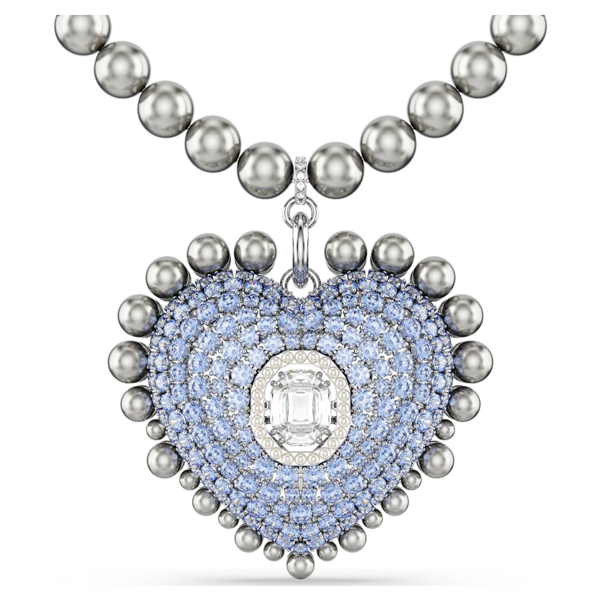 

Idyllia pendant, Crystal pearls, Heart, Blue, Rhodium plated