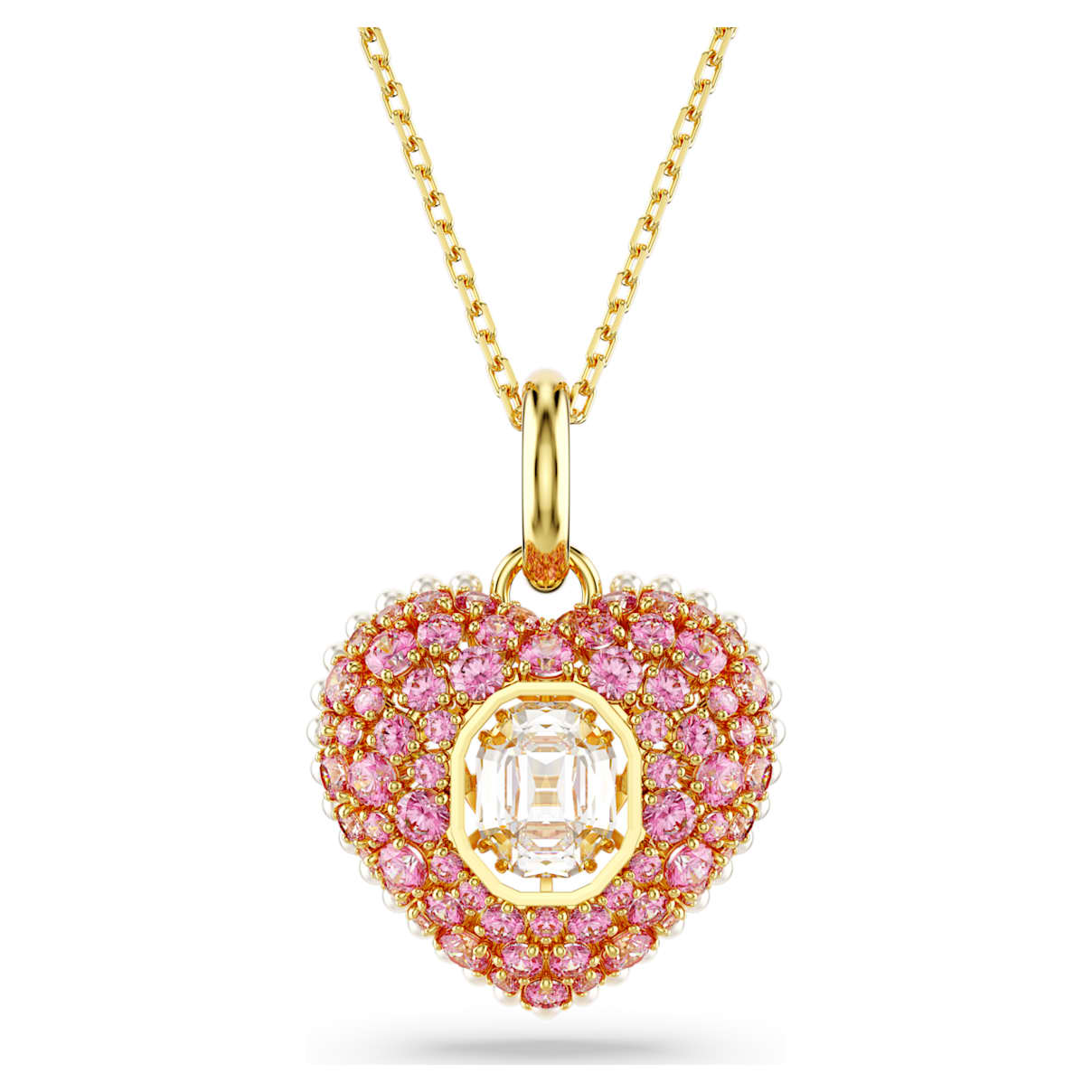 Idyllia Anhänger, Oktagon-Schliff, Kristallperle, Herz, Rosa, 18K Goldbeschichtet Unisex OS