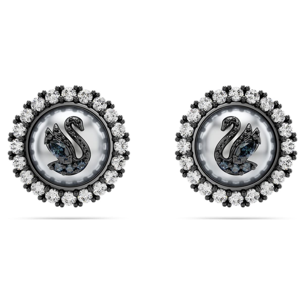 

Swan stud earrings, Crystal pearl, Swan, Grey, Ruthenium plated