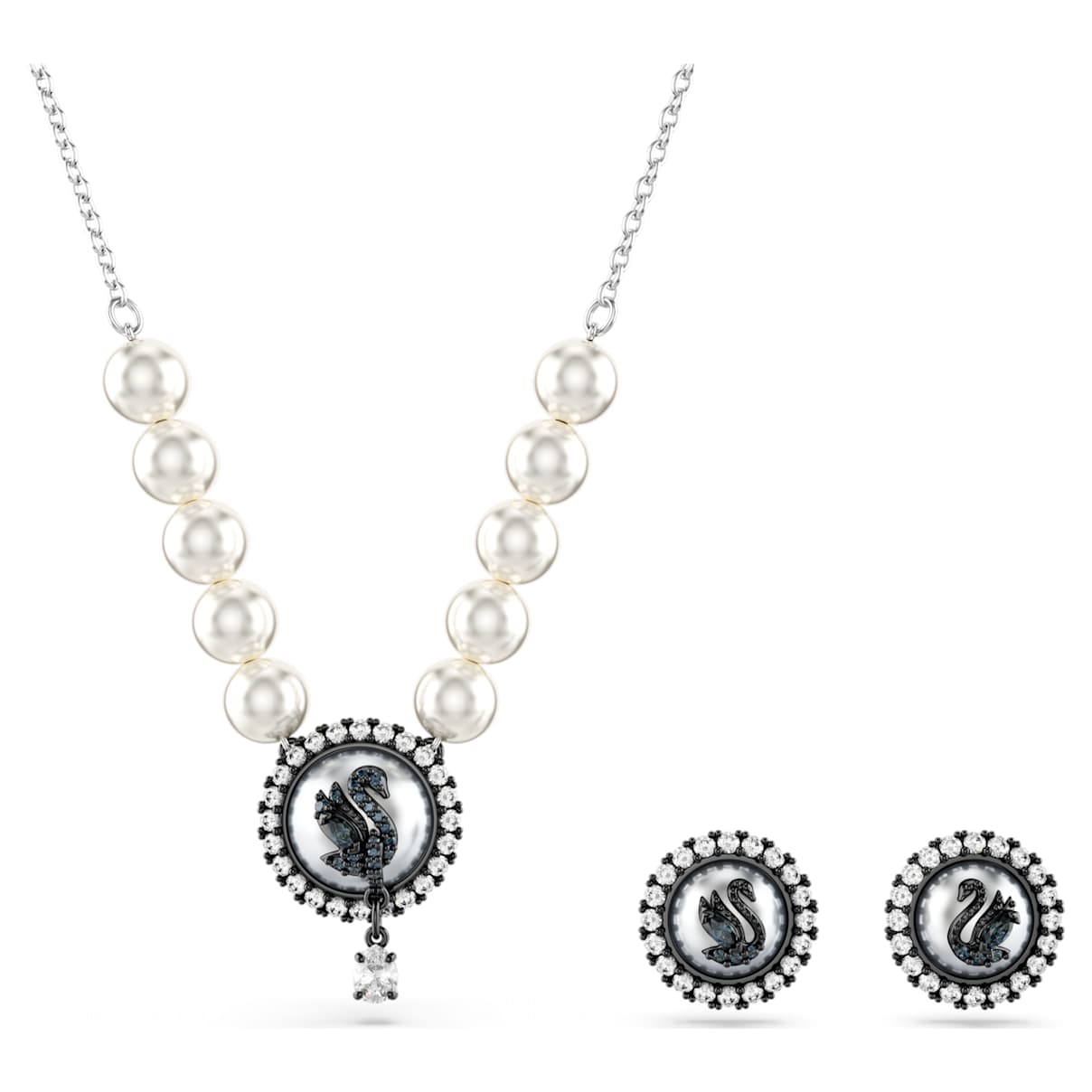 

Swan set, Crystal pearl, Swan, Grey, Rhodium plated
