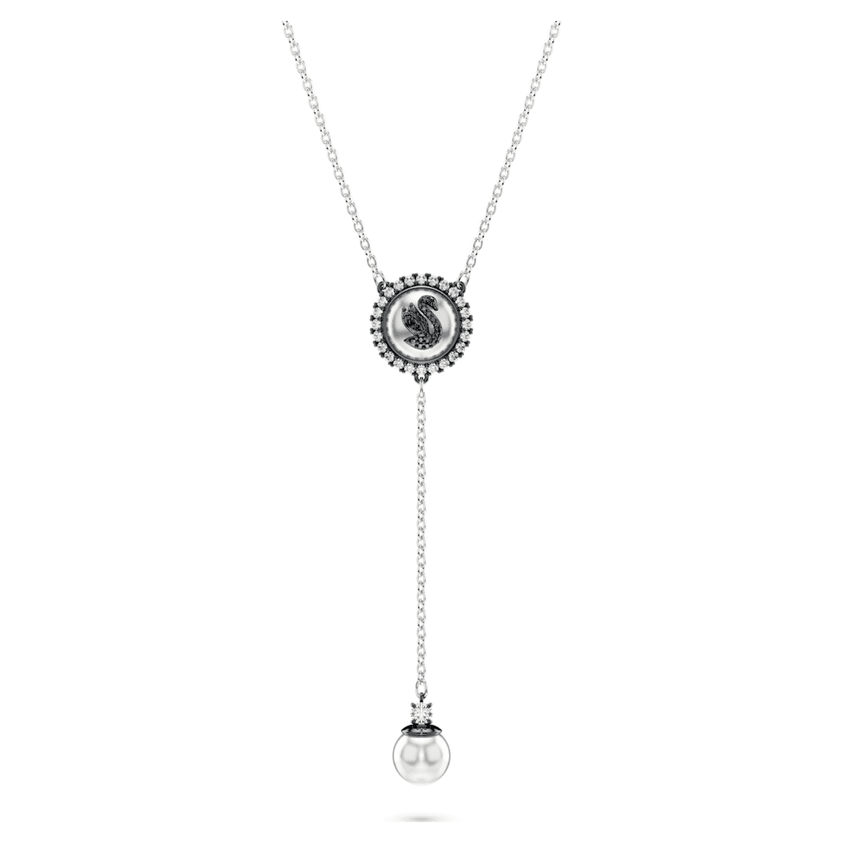 

Swan Y pendant, Crystal pearl, Swan, Grey, Rhodium plated