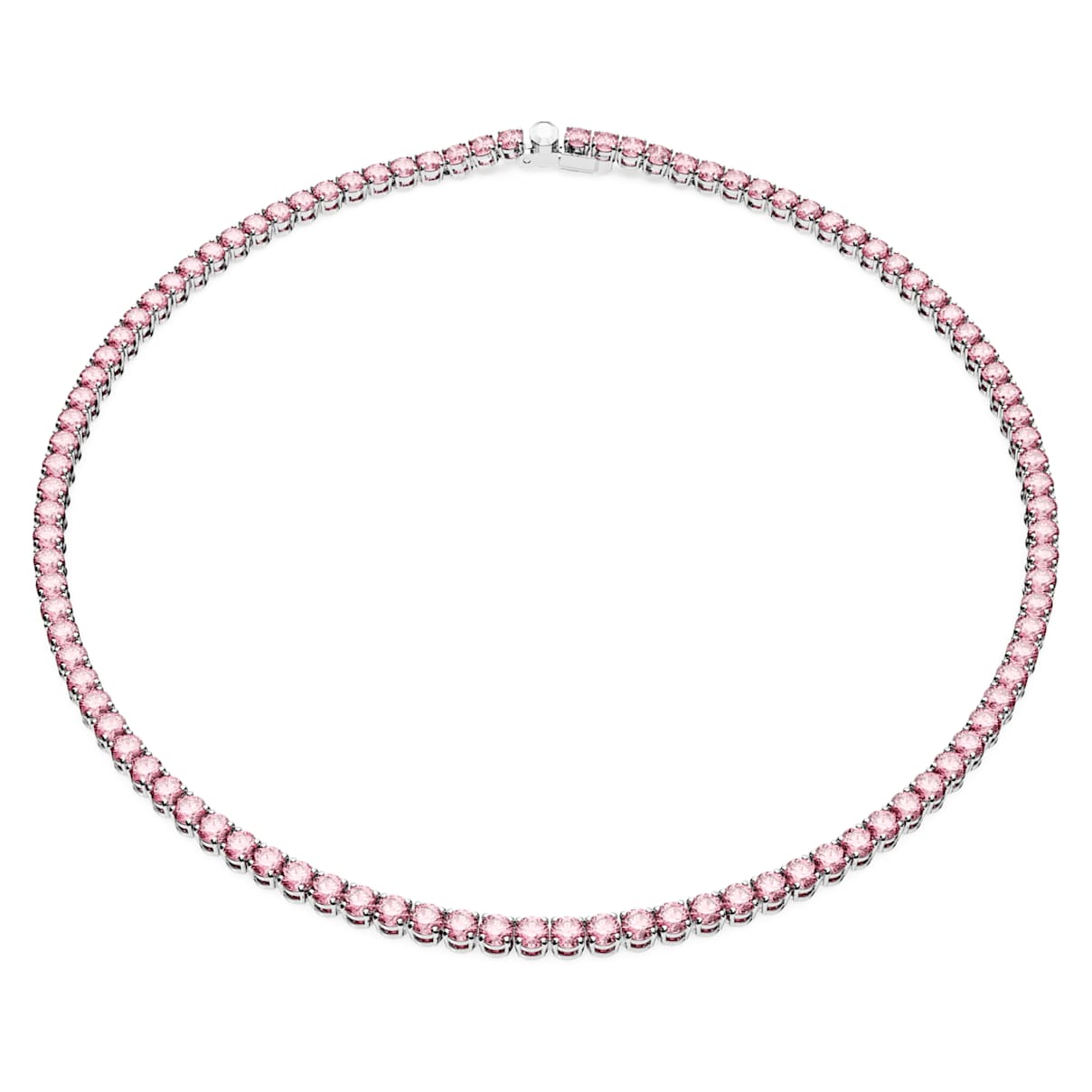 Matrix Tennis necklace, Round cut, Pink, Rhodium plated
