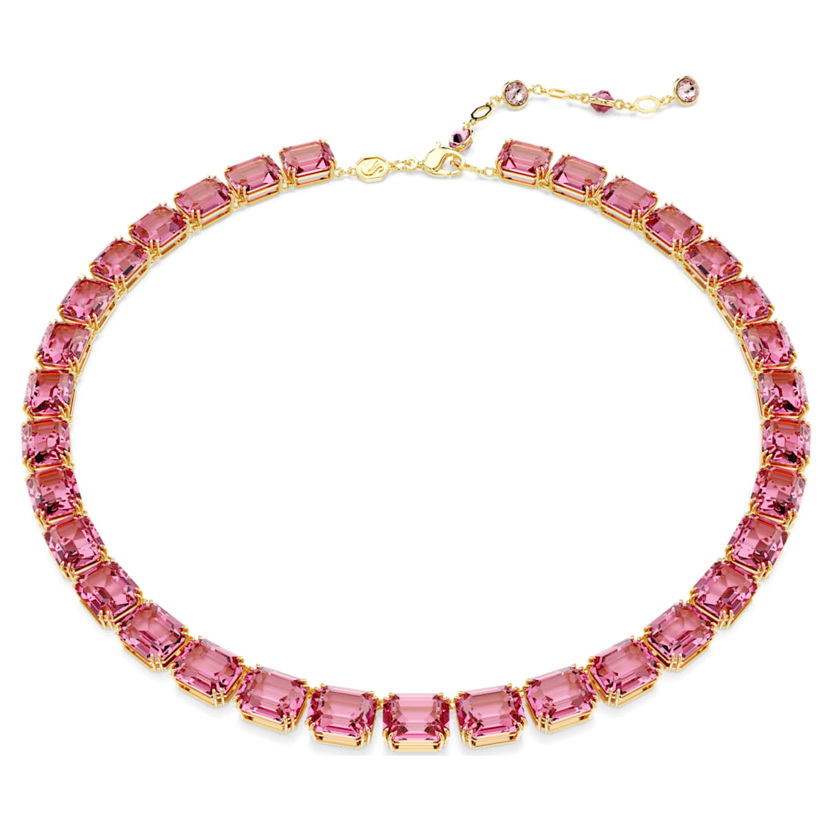 

Collana Tennis Millenia, Taglio ottagonale, Rosa, Placcato color oro