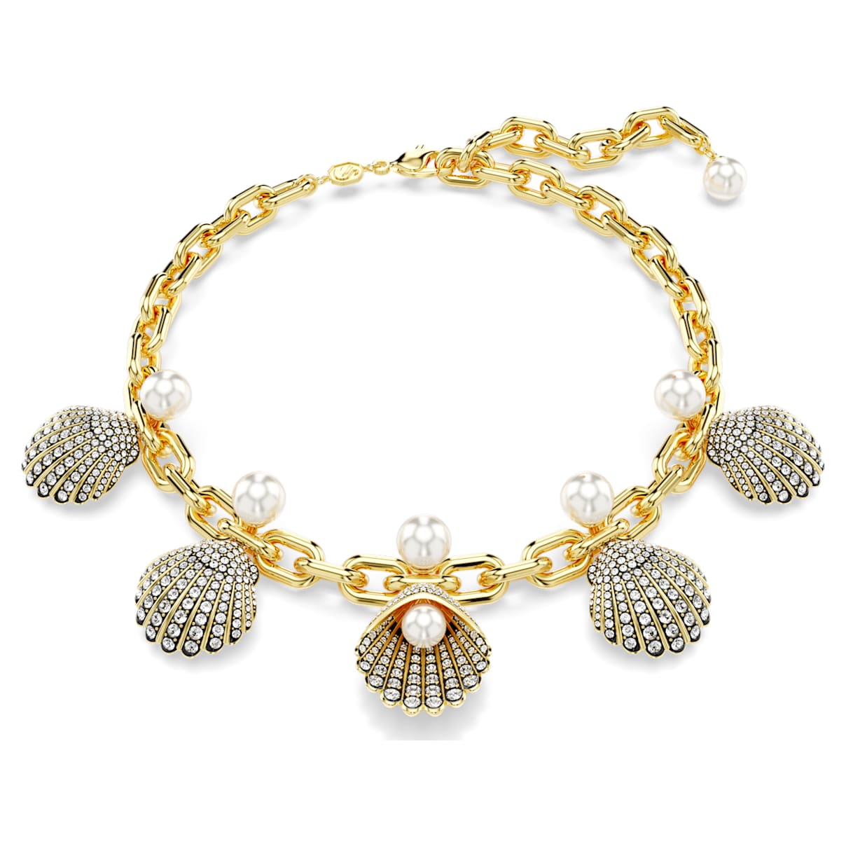 Idyllia necklace, Crystal pearls, Shell, White, Gold-tone plated