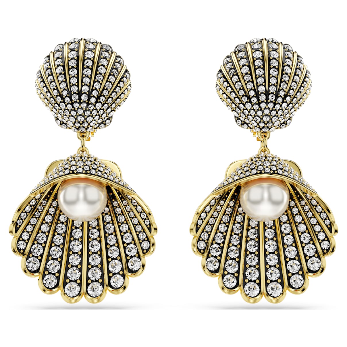 

Idyllia clip earrings, Crystal pearl, Shell, White, Gold-tone plated
