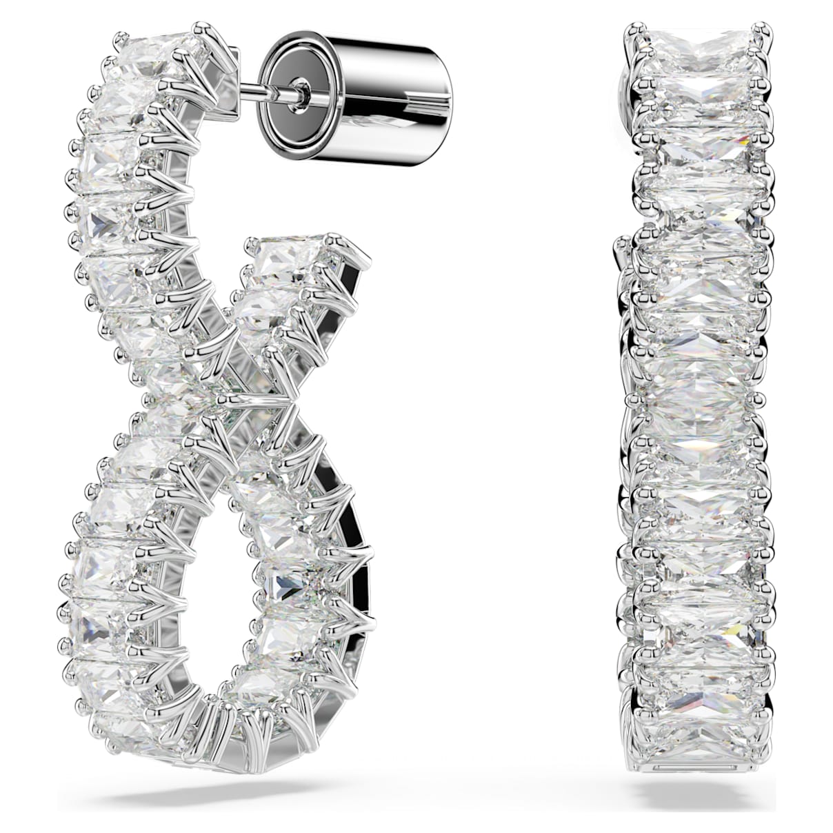 

Hyperbola hoop earrings, Infinity, White, Rhodium plated
