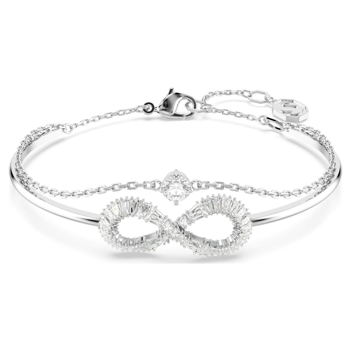 

Hyperbola bangle, Infinity, White, Rhodium plated