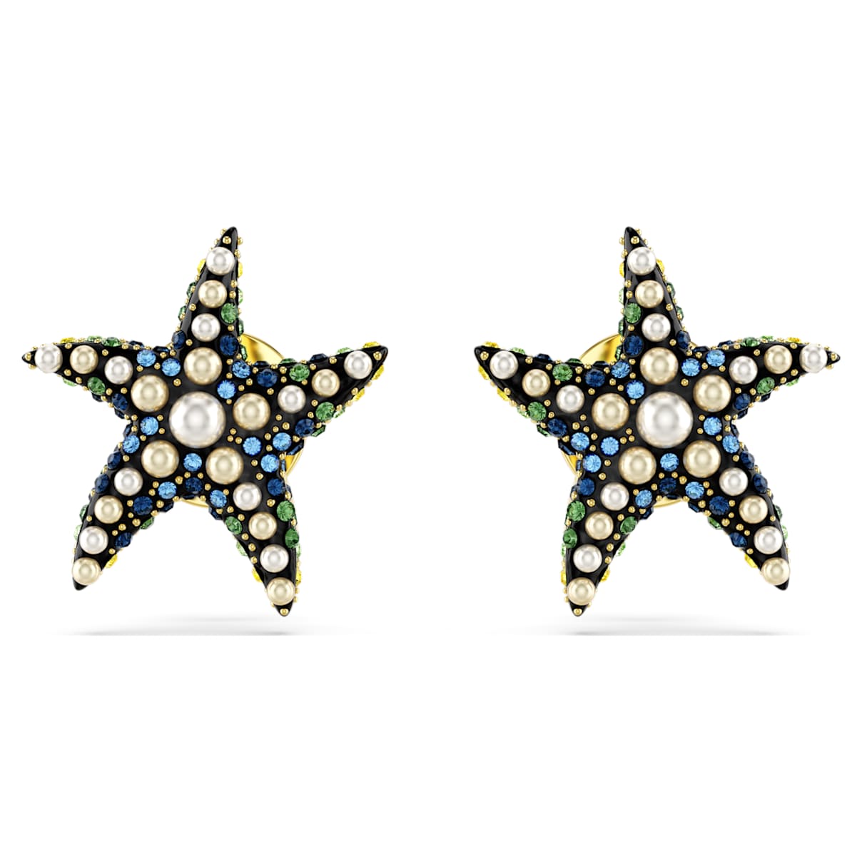 Idyllia stud earrings, Crystal pearl, Starfish, Small, Multicolored, 18K gold finish