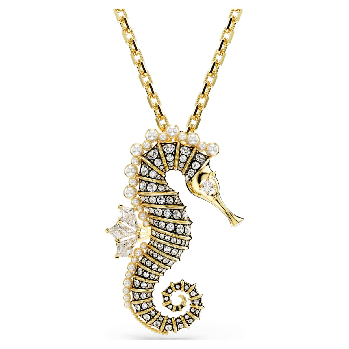

Idyllia pendant, Crystal pearls, Seahorse, Pink, Rose lacquered