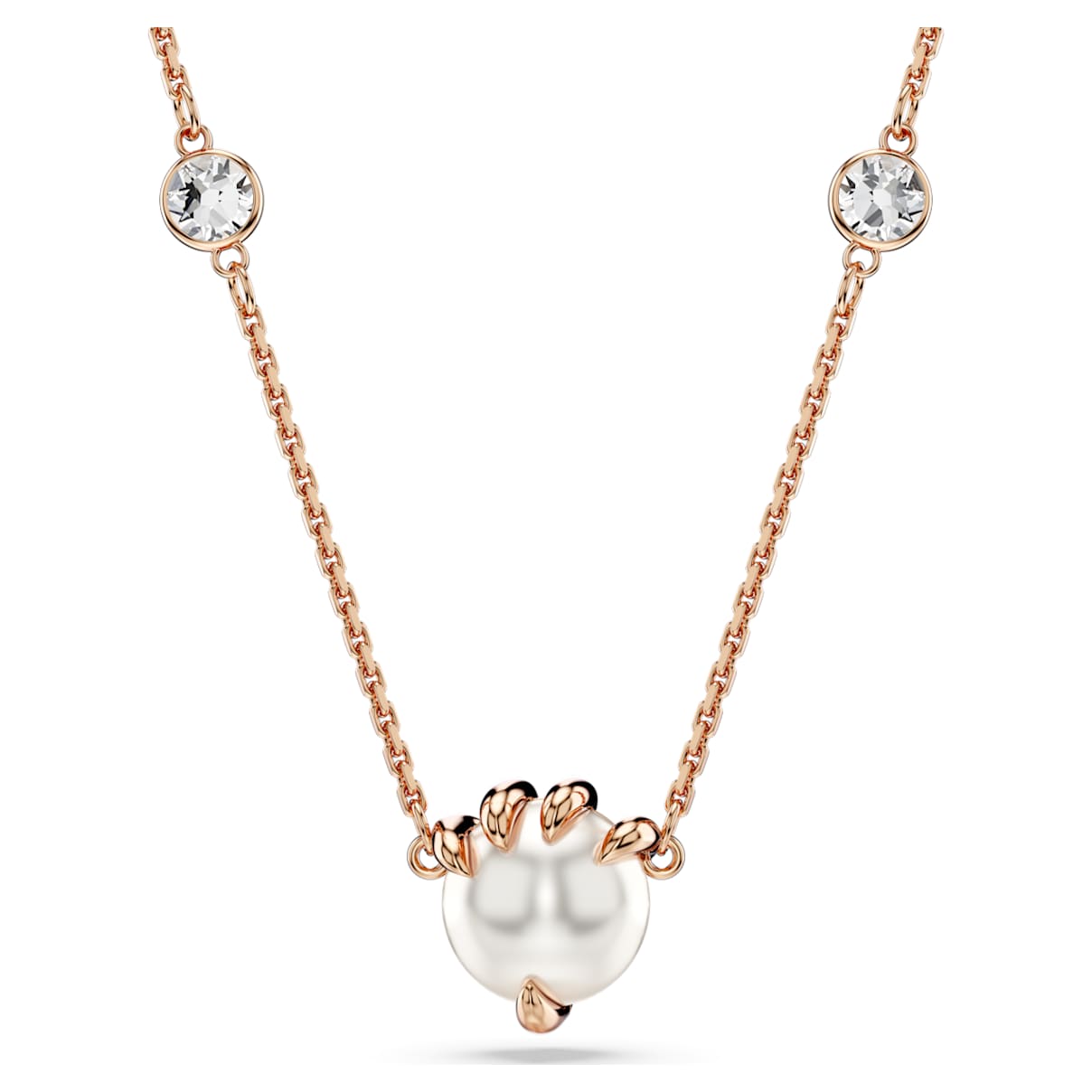 Pendente Dragon & Phoenix, Crystal pearls, Artiglio di drago, Bianco, Finitura oro rosa 18K OS
