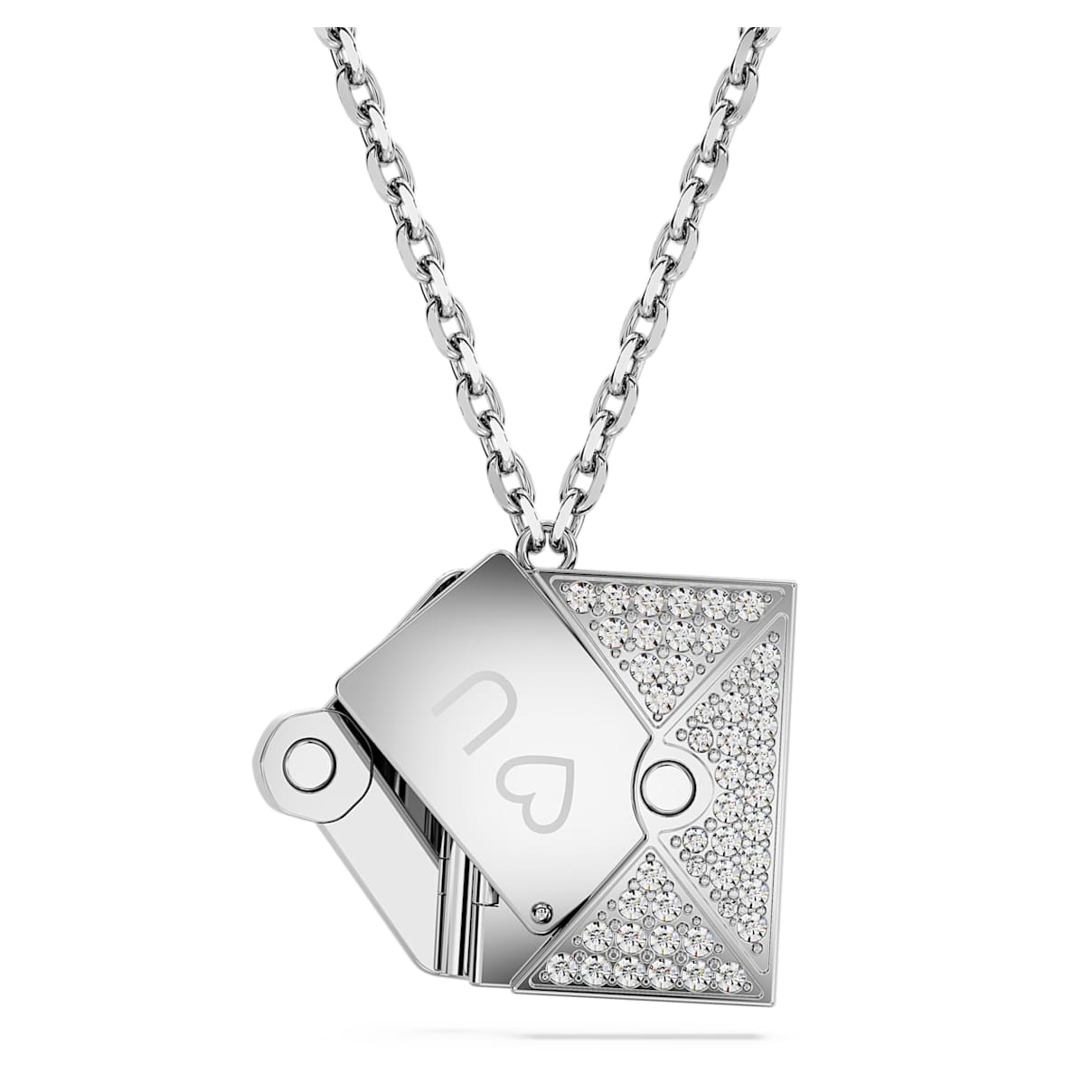 

Letra necklace, Engraved love letter, White, Rhodium plated