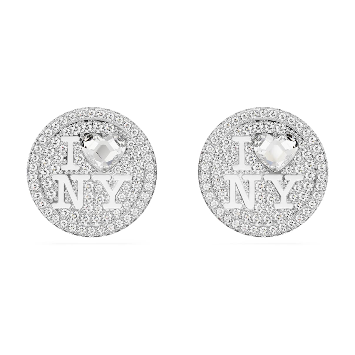 I LOVE NY stud earrings, White, Rhodium plated