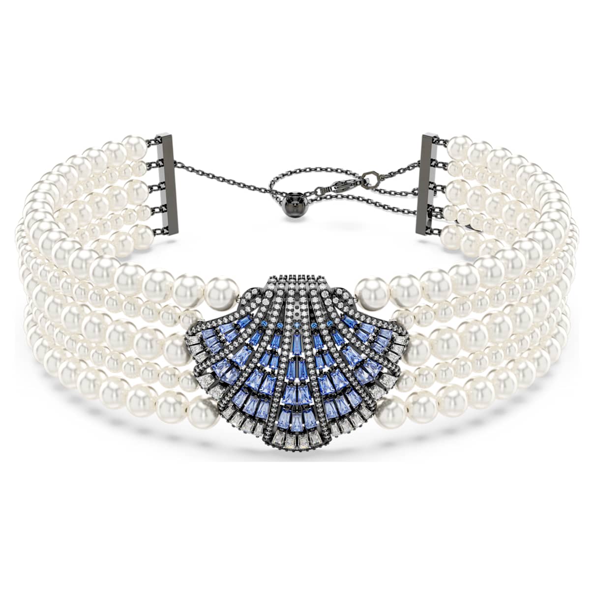 

Idyllia choker, Crystal pearl, Shell, Blue, Ruthenium plated