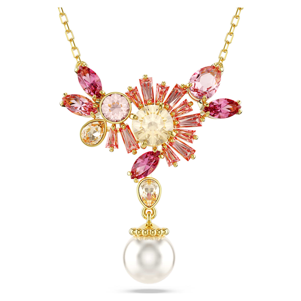 

Gema pendant, Mixed cuts, Crystal pearl, Flower, Pink, Gold-tone plated