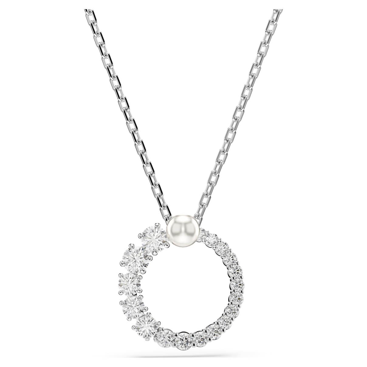 

Matrix pendant, Crystal pearl, Round cut, White, Rhodium plated