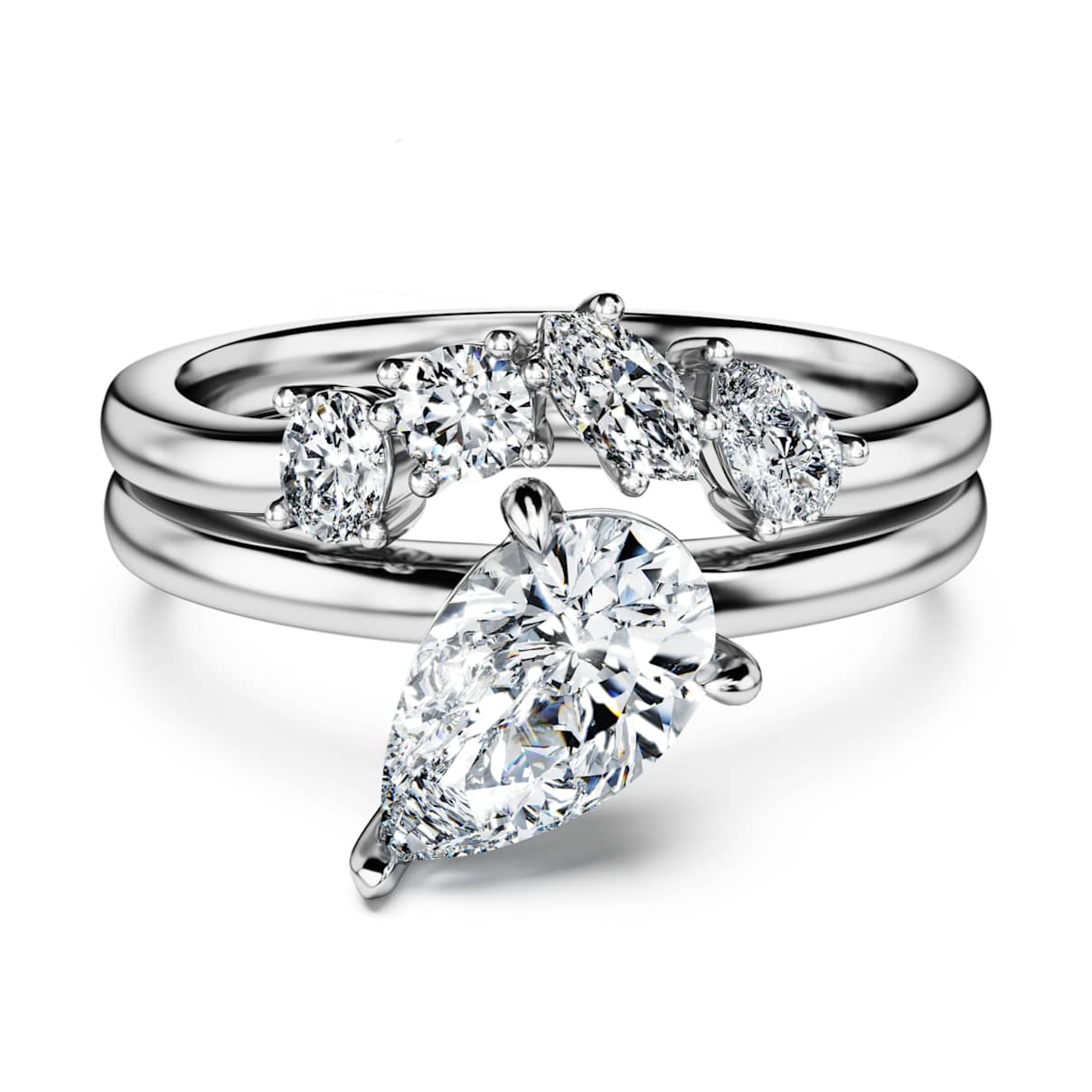 Galaxy Ring, Set (2), Im Labor gezüchteter Diamanten 1,4 ct tw, Verschiedene Schliffe, 18K Weißgold