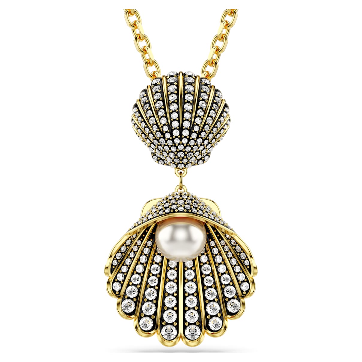 

Idyllia pendant, Crystal pearl, Mixed cuts, Shell, White, Gold-tone plated