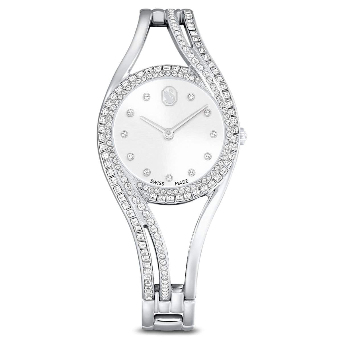 Hyperbola bangle watch, Swiss Made, Metal bracelet, Silver tone, Stainless steel