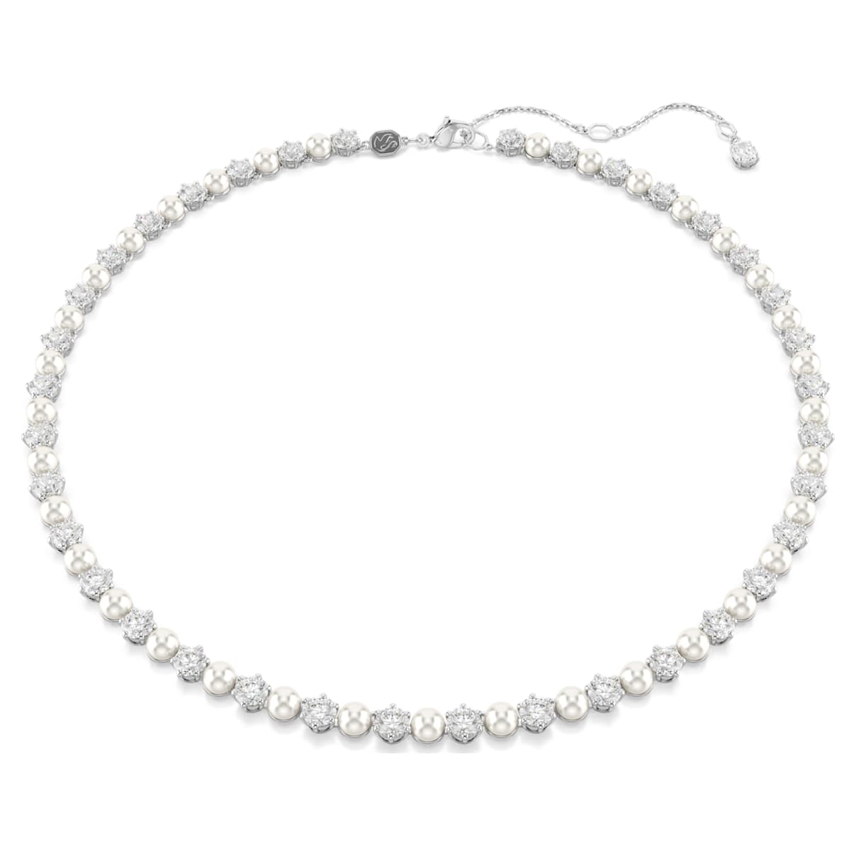 Matrix Tennisketting, Crystal Pearl, Ronde slijpvorm, Wit, Rodium toplaag