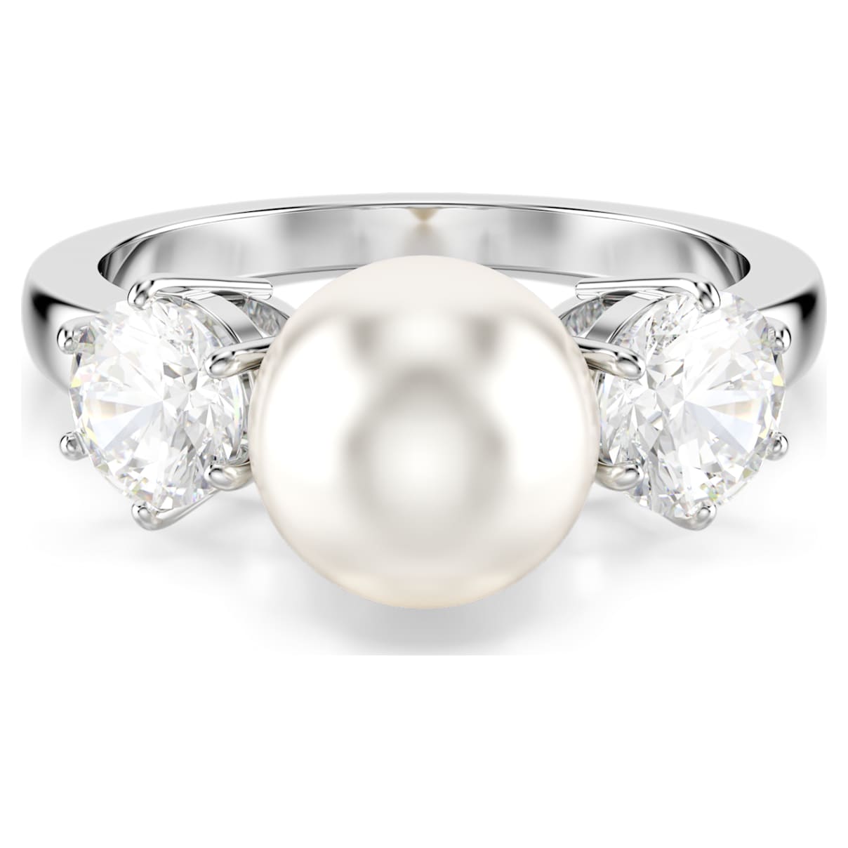 

Matrix cocktail ring, Crystal pearl, Round cut, White, Rhodium plated