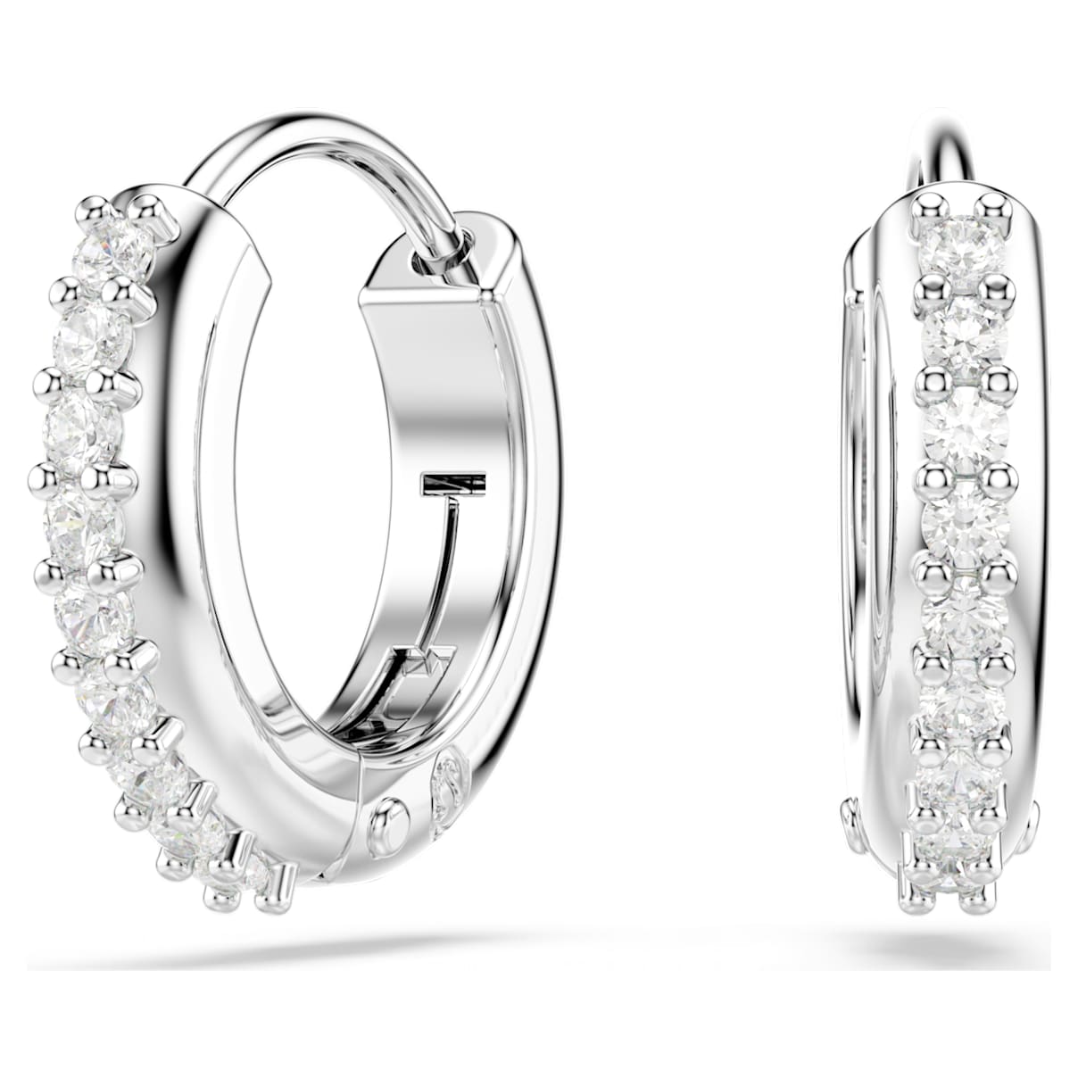 

Matrix hoop earrings, Round cut, White, Rhodium plated