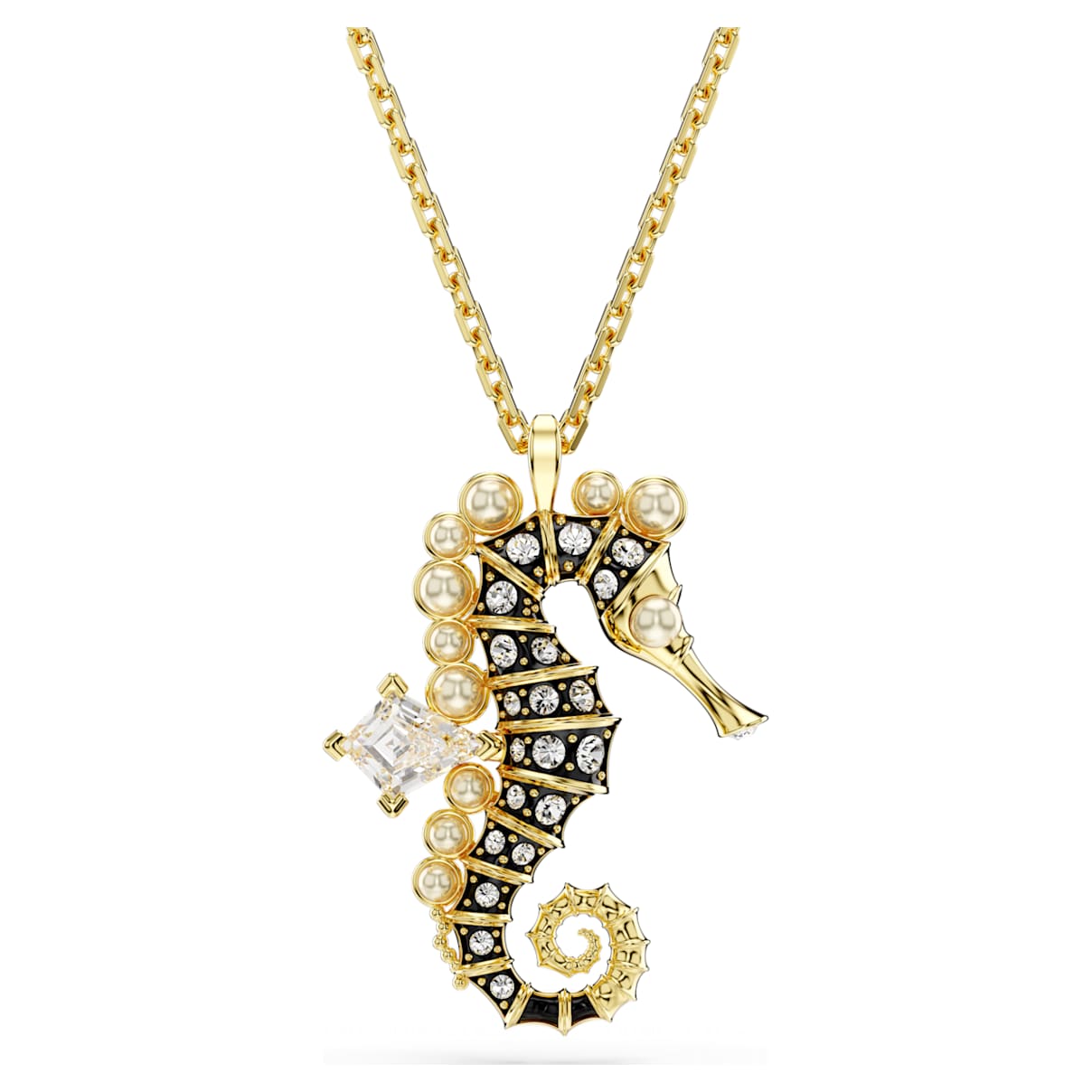 

Pendentif Idyllia, Crystal pearls, Hippocampe, Blanc, Placage de ton or