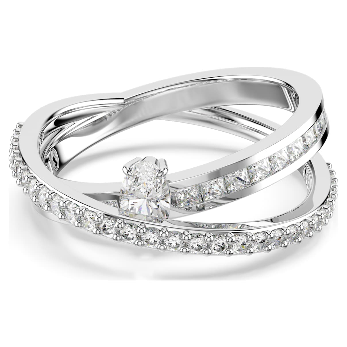 

Hyperbola ring, Mixed cuts, White, Rhodium plated