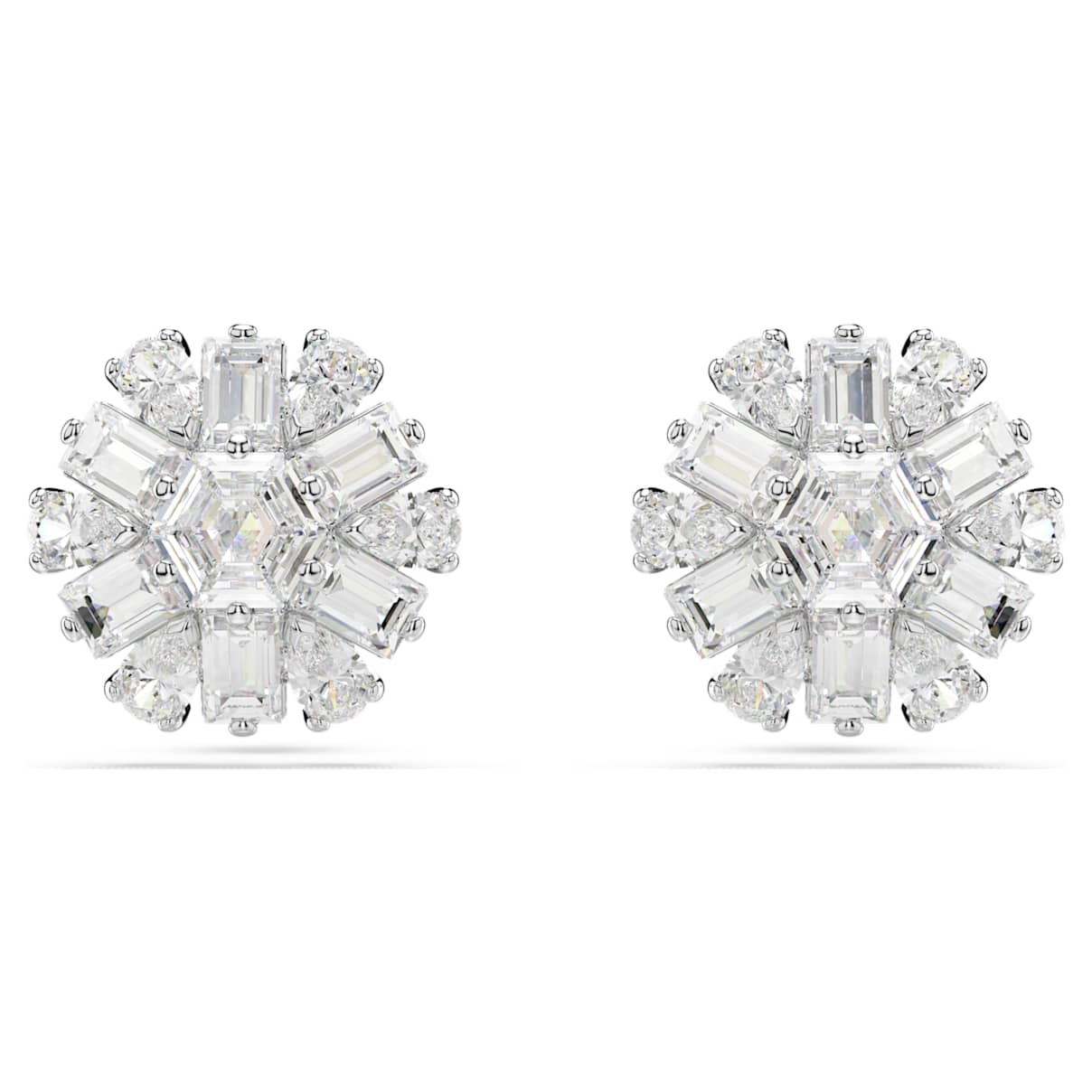 

Idyllia stud earrings, Mixed cuts, Snowflake, White, Rhodium plated