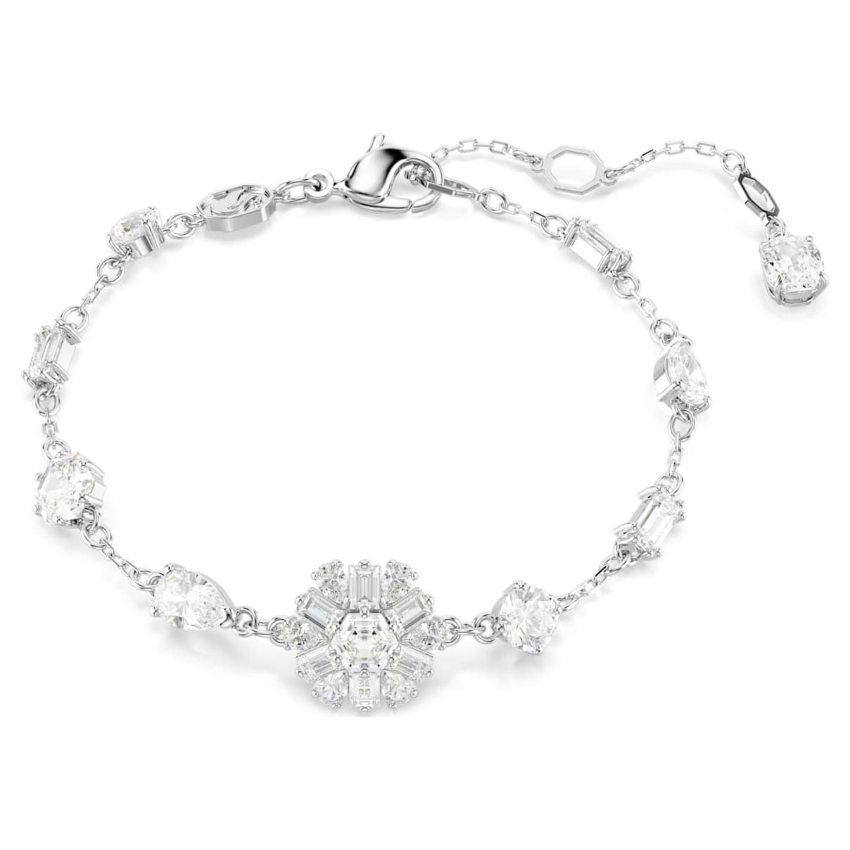 

Idyllia bracelet, Mixed cuts, Snowflake, White, Rhodium plated
