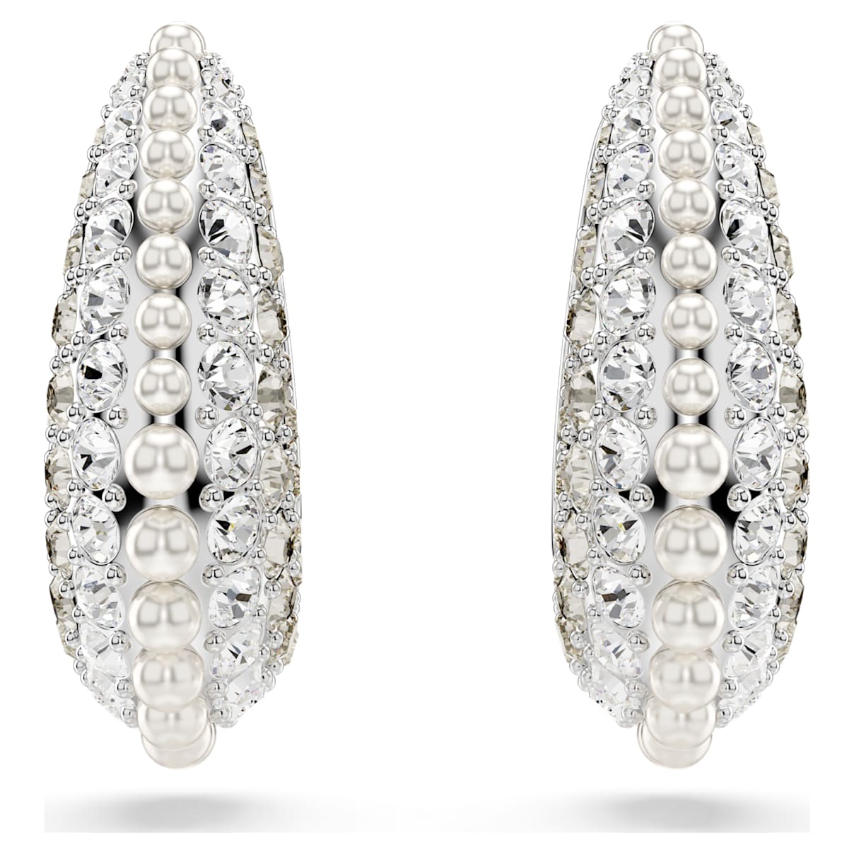 

Sublima drop earrings, Crystal pearl, Round cut, Small, White, Rhodium plated