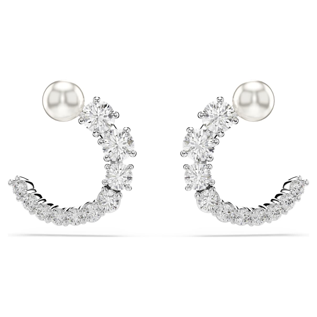 

Orecchini a cerchio Matrix, Crystal Pearl, Taglio Round, Bianchi, Placcato rodio