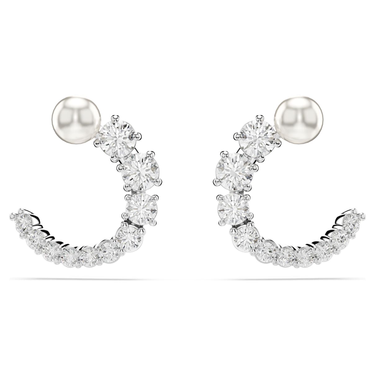 

Matrix hoop earrings, Crystal pearl, Round cut, White, Rhodium plated