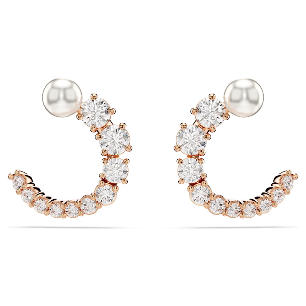 Swarovski Matrix Hoop Earrings  Crystal Pearl  Round Cut  White  18K Rose Gold Finish