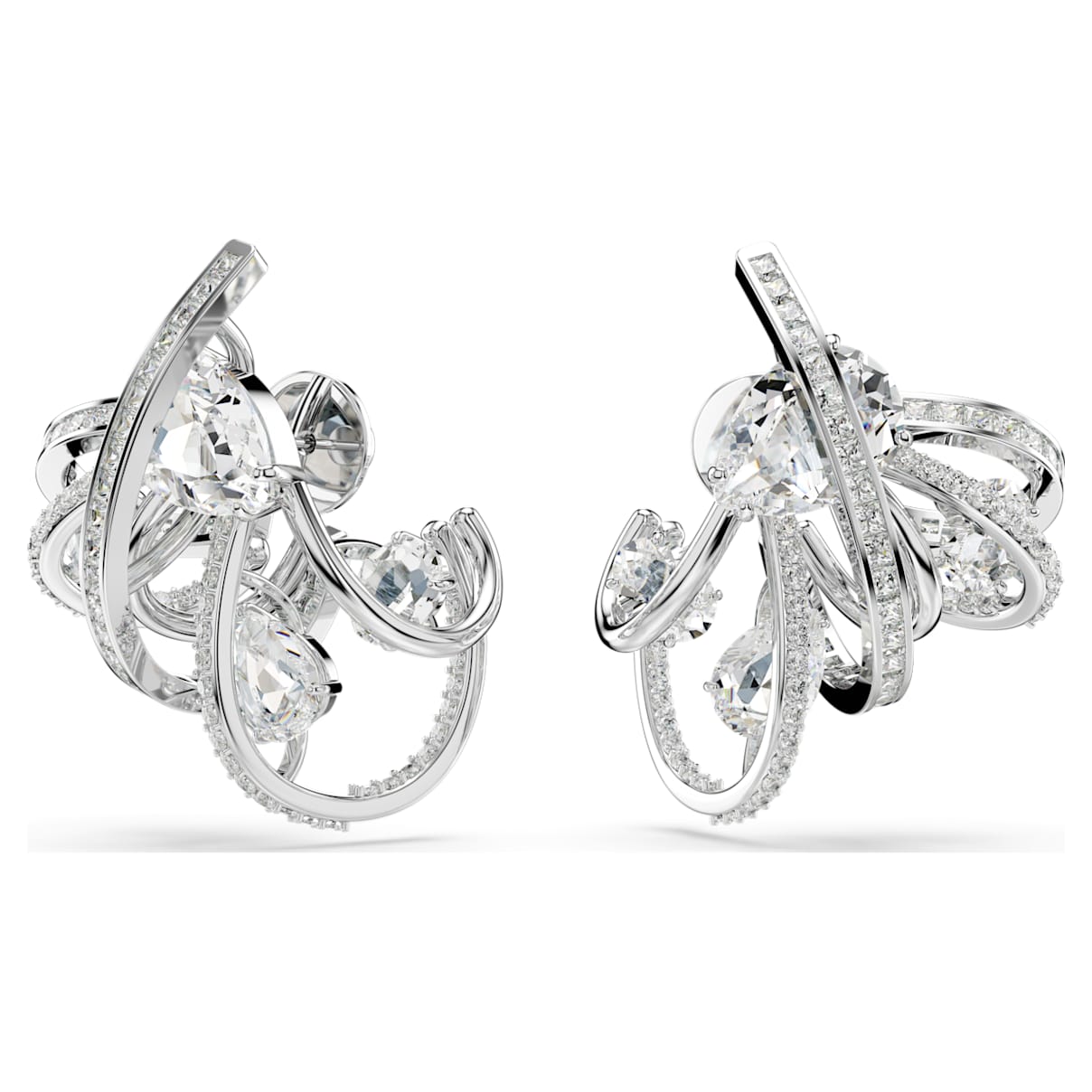 

Orecchino ear cuff Hyperbola, Statement, Taglio misto, Bianco, Placcato rodio