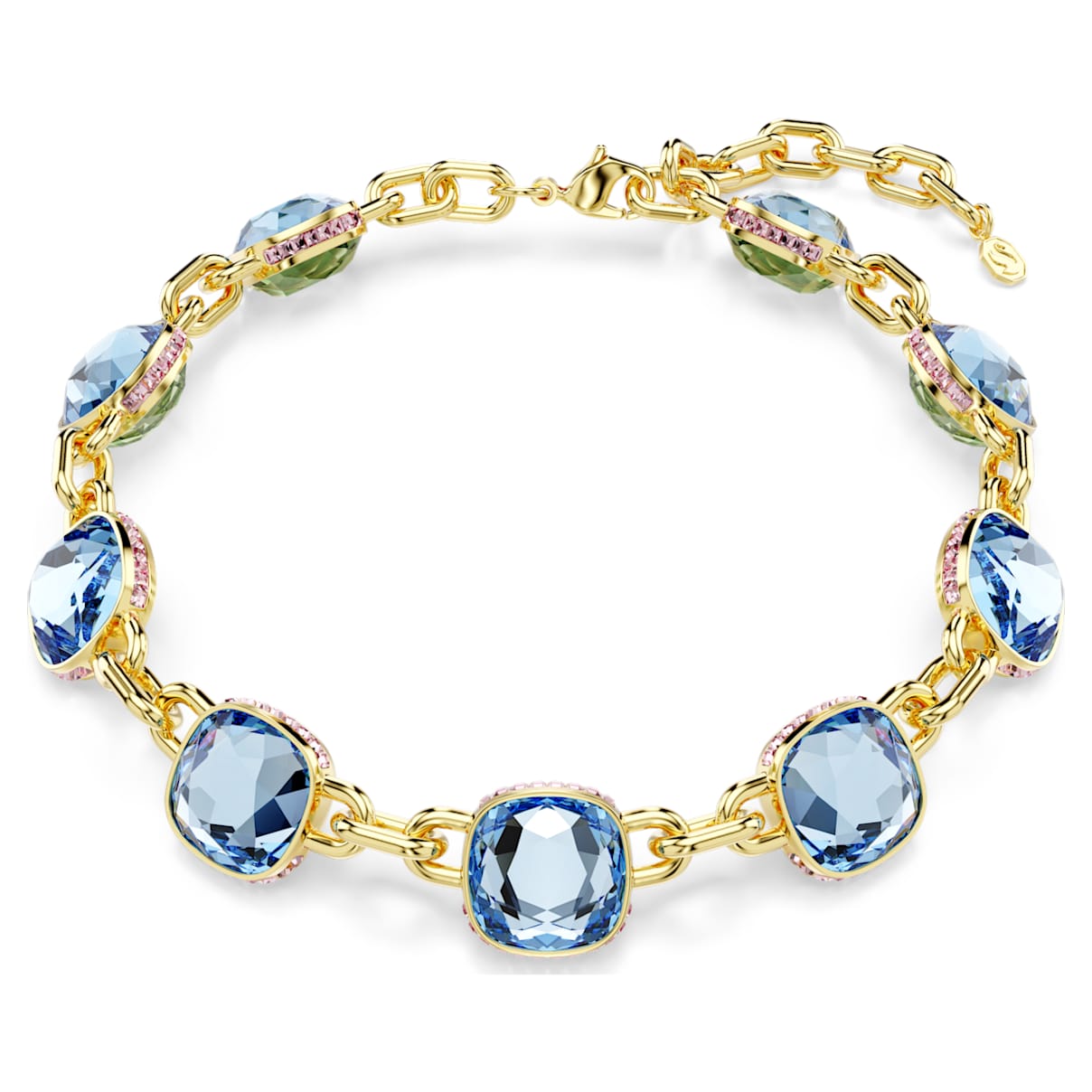 

Chroma Tennis necklace, Cushion cut, Multicolored, Gold-tone plated