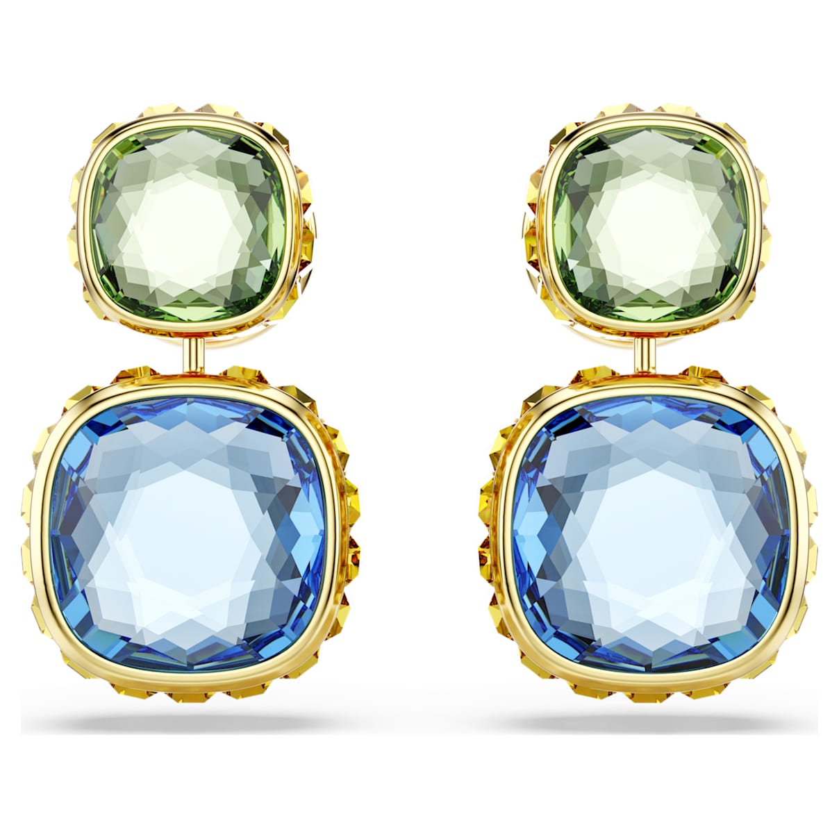 

Chroma drop earrings, Cushion cut, Multicolored, Gold-tone plated
