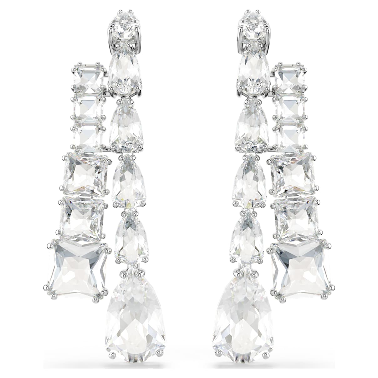 

Matrix drop earrings, Mixed cuts, White, Rhodium plated