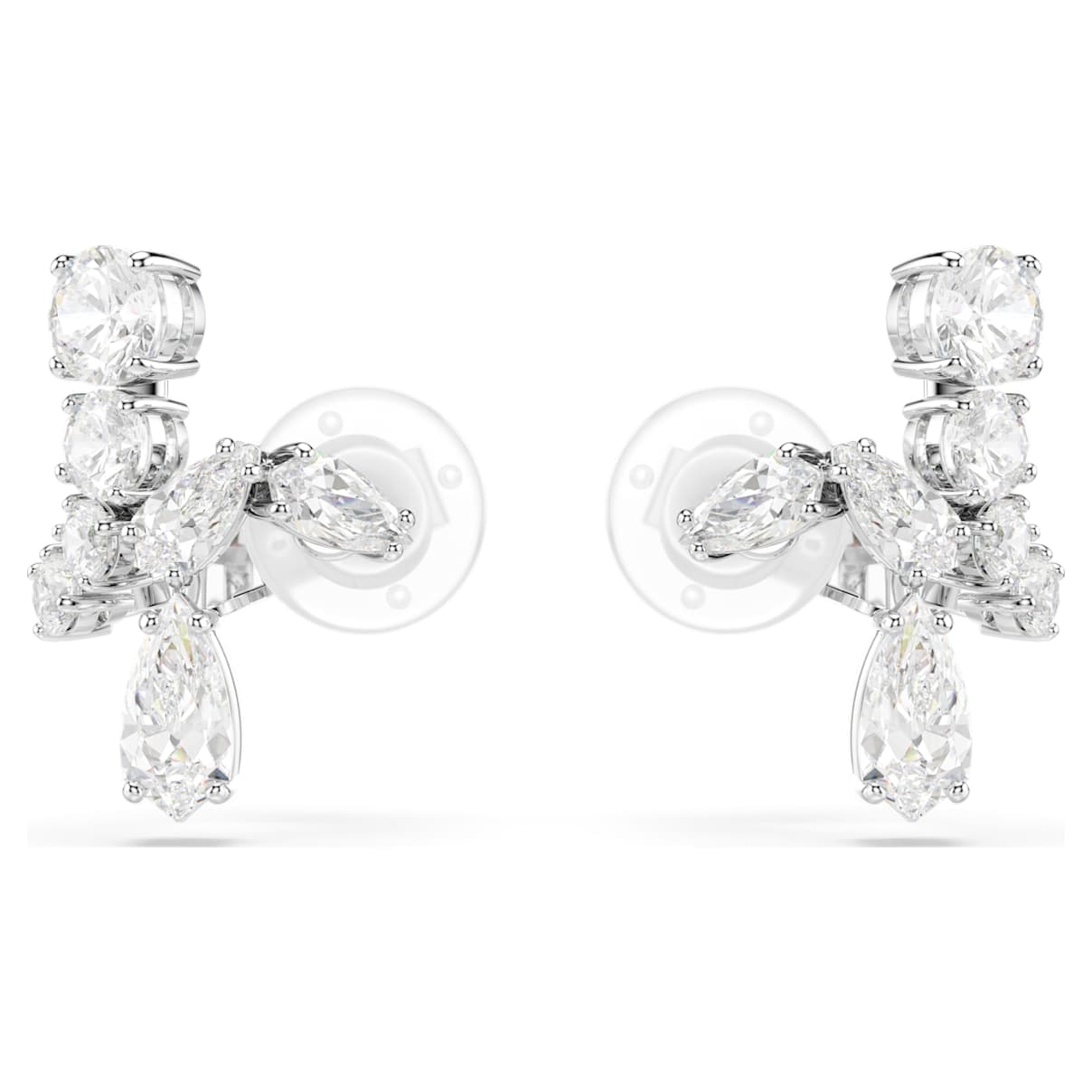 

Matrix clip earrings, Mixed cuts, White, Rhodium plated