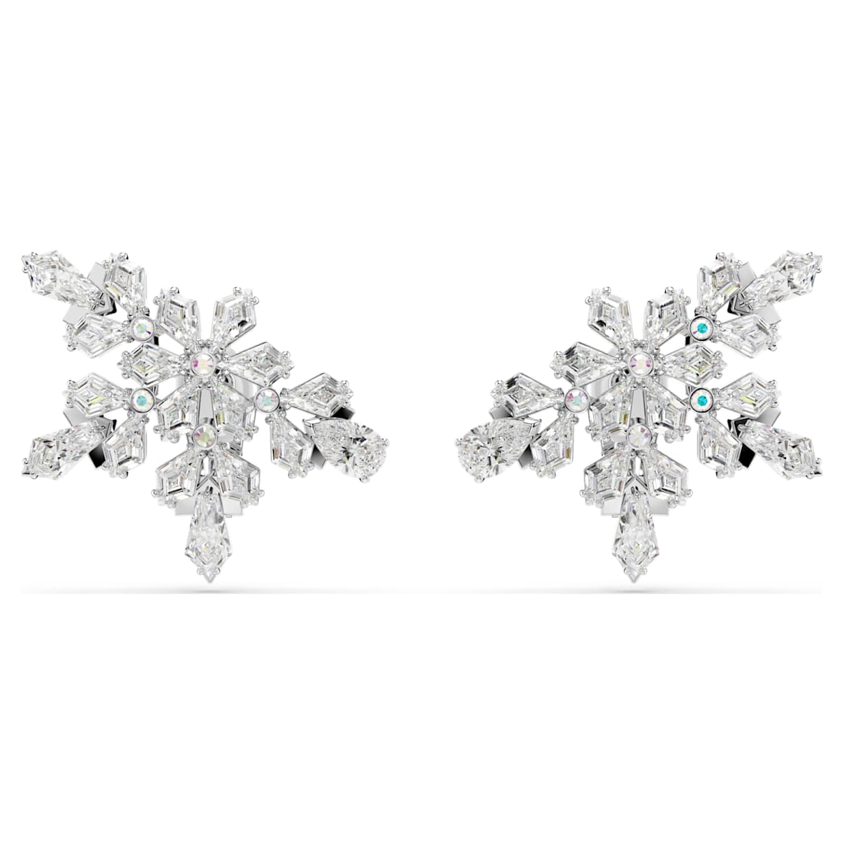 

Idyllia clip earrings, Mixed cuts, Half snowflake, White, Rhodium plated
